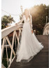 Bling Bling Long Sleeve Ivory Sequined Lace Tulle Boho Wedding Dress